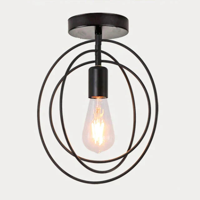 Creative Pentagram Iron Industrial Wind Ceiling Light Retro Circle E27 Black/Gold Lamp For