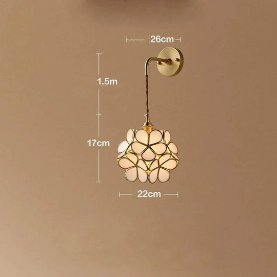 Creative Retro Pure Copper Petal Flower Bedside Bedroom Copper Wall Lamp House Coffee Shop Japanese Corridor Aisle Lamp