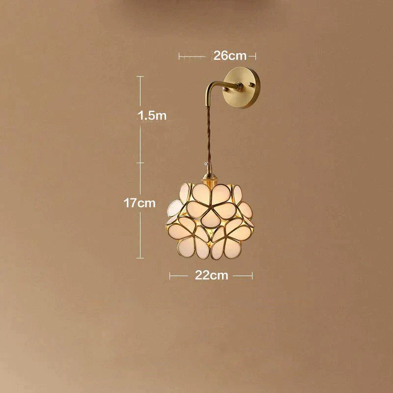 Creative Retro Pure Copper Petal Flower Bedside Bedroom Wall Lamp House Coffee Shop Japanese