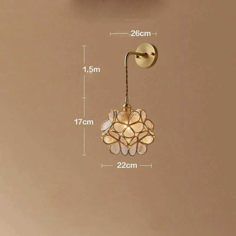 Creative Retro Pure Copper Petal Flower Bedside Bedroom Wall Lamp House Coffee Shop Japanese