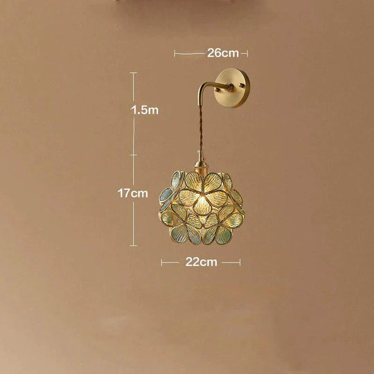 Creative Retro Pure Copper Petal Flower Bedside Bedroom Copper Wall Lamp House Coffee Shop Japanese Corridor Aisle Lamp