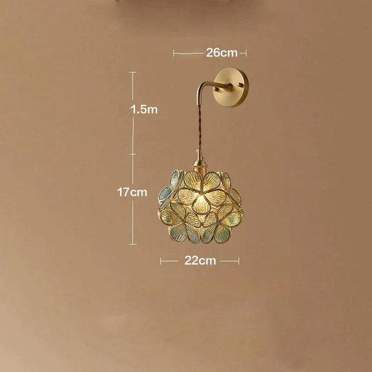 Creative Retro Pure Copper Petal Flower Bedside Bedroom Wall Lamp House Coffee Shop Japanese