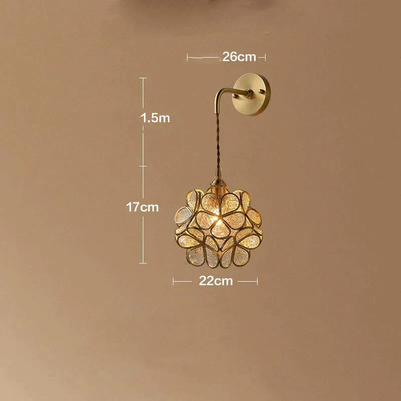 Creative Retro Pure Copper Petal Flower Bedside Bedroom Wall Lamp House Coffee Shop Japanese