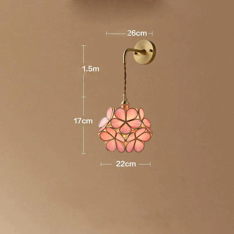 Creative Retro Pure Copper Petal Flower Bedside Bedroom Wall Lamp House Coffee Shop Japanese