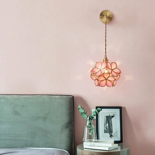 Creative Retro Pure Copper Petal Flower Bedside Bedroom Copper Wall Lamp House Coffee Shop Japanese Corridor Aisle Lamp