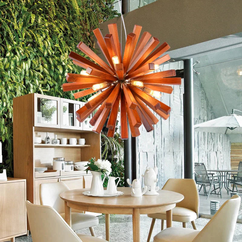 Dandelion Wooden Pendant Lights Hanging Solid Wood Lamps Dinning Room Restaurant Fixtures Indoor Decoration Pendant Lamp