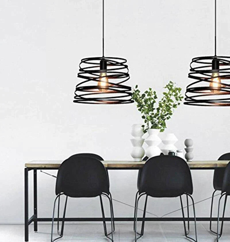 Elvio - Iron Spiral Spring Suspension Pendant Light Black / White For Kitchen Island Lamp Dining