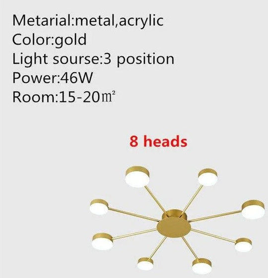 Europe Ceiling Lamp Contracted Modern 16 heads LED Gold Indoor Light Restaurant Living Room Bedroom Decoration Lighting Fixture