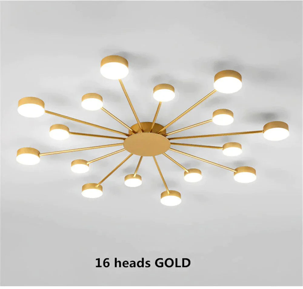 Europe Ceiling Lamp Contracted Modern 16 heads LED Gold Indoor Light Restaurant Living Room Bedroom Decoration Lighting Fixture