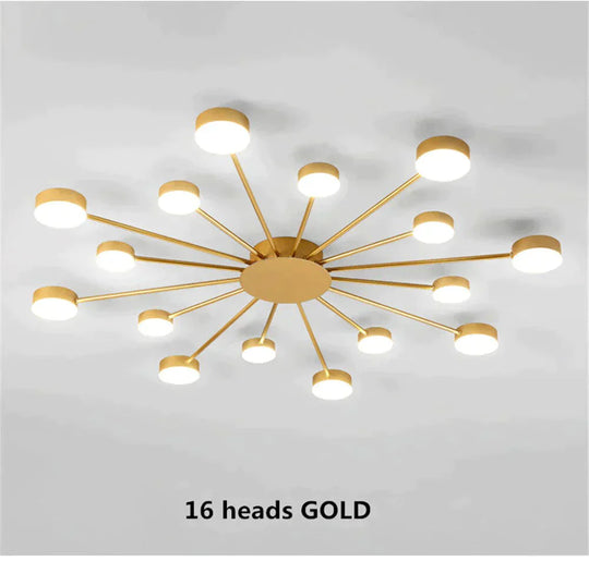 Europe Ceiling Lamp Contracted Modern 16 Heads Led Gold Indoor Light Restaurant Living Room Bedroom