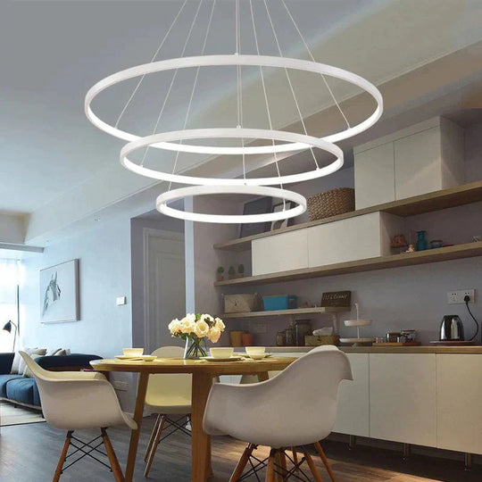 Modern Pendant Lights 4/3/2/1 Circle Rings Acrylic Aluminum LED Pendant Lamp for Living Room Dining Room