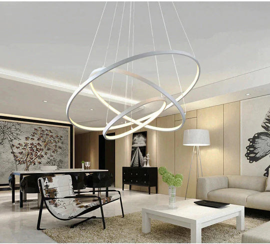 Modern Pendant Lights 4/3/2/1 Circle Rings Acrylic Aluminum LED Pendant Lamp for Living Room Dining Room