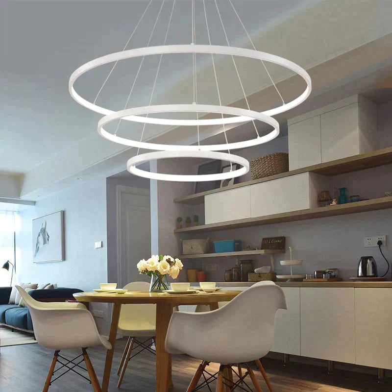 Modern Pendant Lights 4/3/2/1 Circle Rings Acrylic Aluminum Led Lamp For Living Room Dining