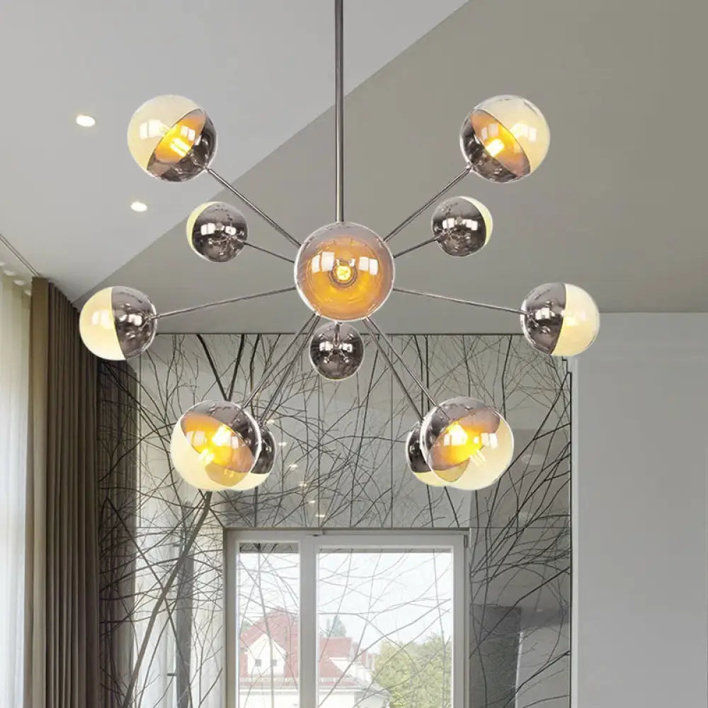 Globe Dining Room Semi Flush Mount Light With White/Clear/Smoke Grey Glass - 9/12/15 Lights