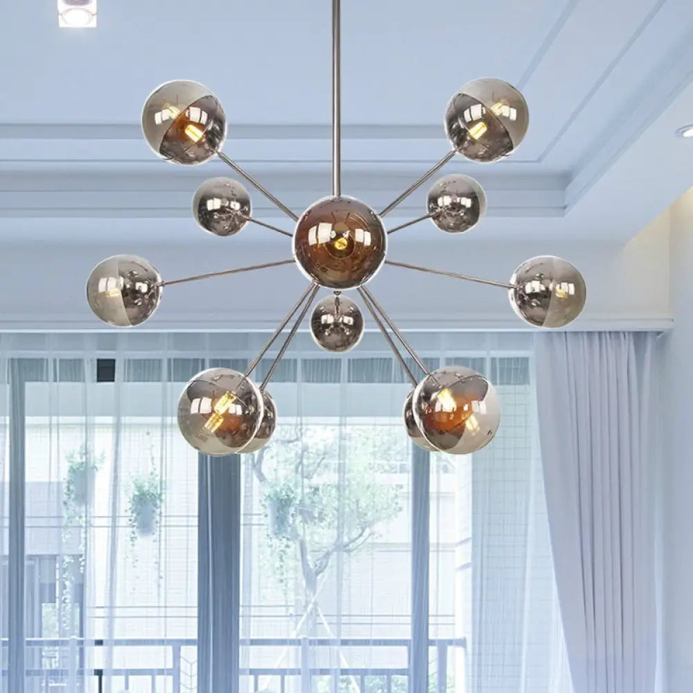 Globe Dining Room Semi Flush Mount Light With White/Clear/Smoke Grey Glass - 9/12/15 Lights