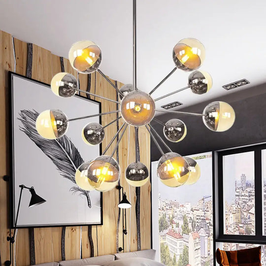 Globe Dining Room Semi Flush Mount Light With White/Clear/Smoke Grey Glass - 9/12/15 Lights