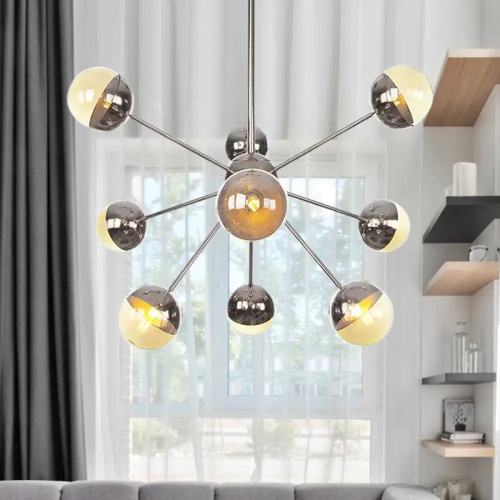 Globe Dining Room Semi Flush Mount Light With White/Clear/Smoke Grey Glass - 9/12/15 Lights