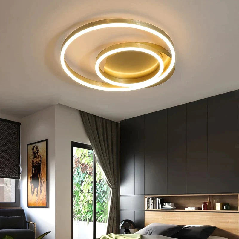 Golden Round Iron Led Ceiling Lights For Living Room Bedroom Indoor Home Lustre Lighting Fixtures Dimmable Lamps