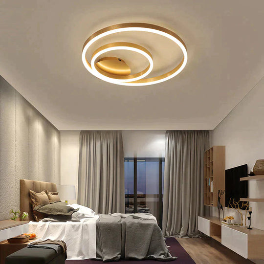 Golden Round Iron Led Ceiling Lights For Living Room Bedroom Indoor Home Lustre Lighting Fixtures