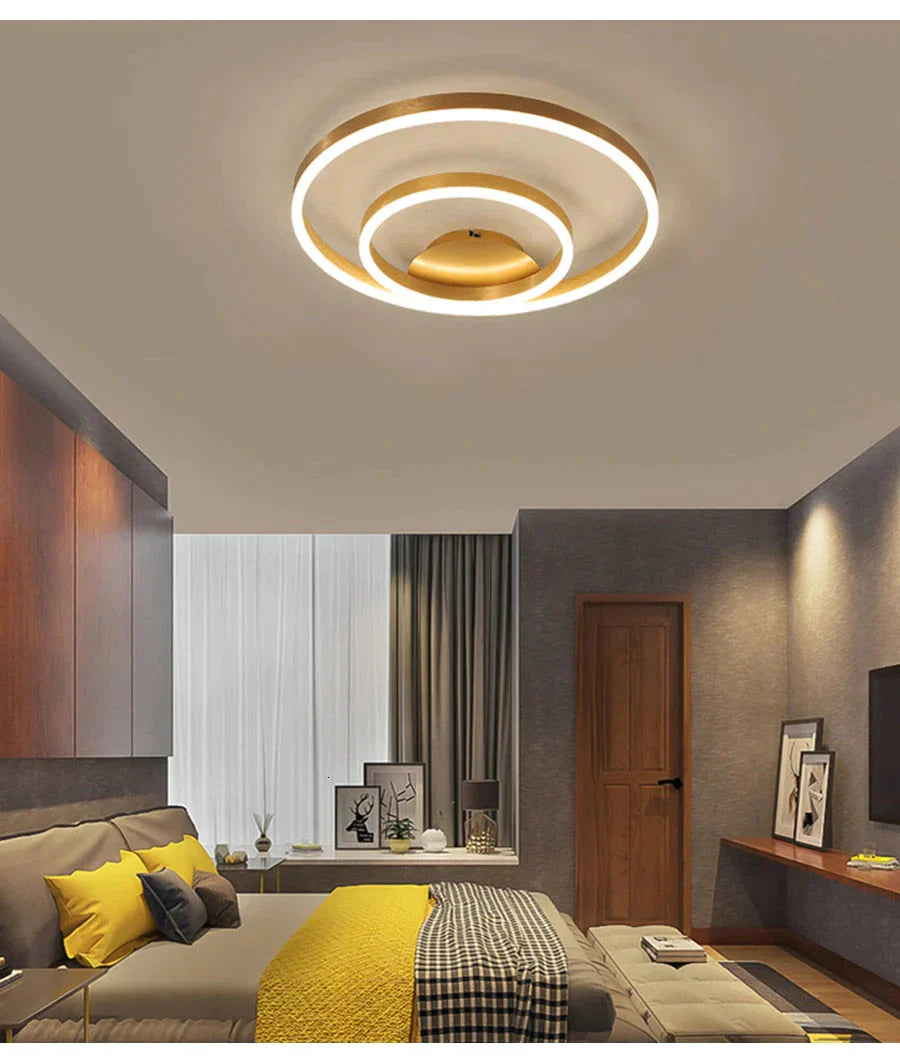 Golden Round Iron Led Ceiling Lights For Living Room Bedroom Indoor Home Lustre Lighting Fixtures Dimmable Lamps