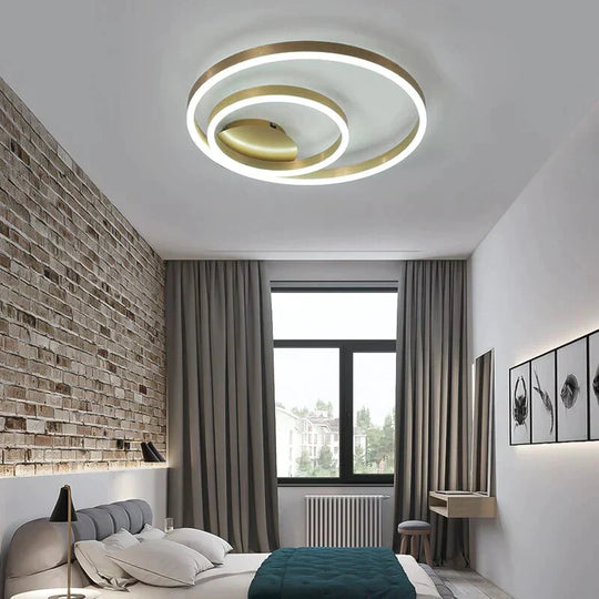 Golden Round Iron Led Ceiling Lights For Living Room Bedroom Indoor Home Lustre Lighting Fixtures Dimmable Lamps