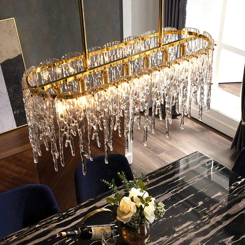 Icicle Nordic All Copper Modern Luxury Crystal Rectangular Chandelier Chandelier