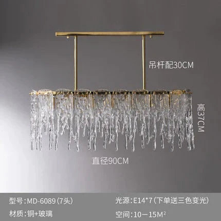 Icicle Nordic All copper modern luxury crystal rectangular chandelier