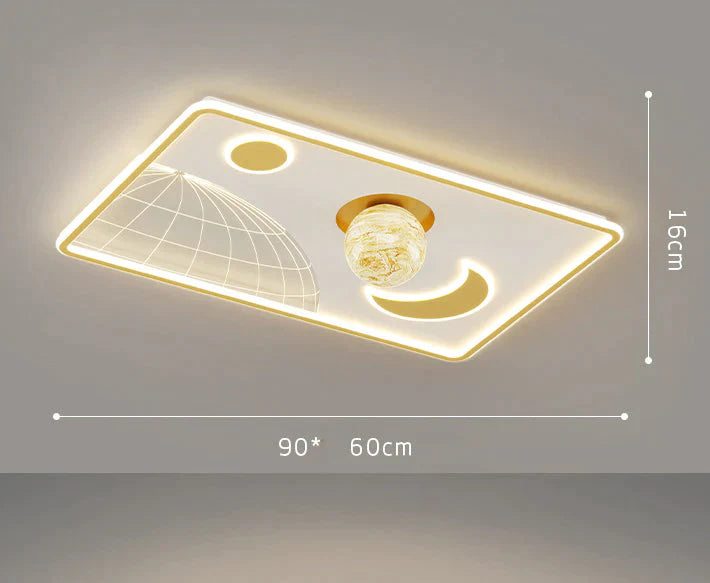 Led Ceiling Lamp Glass Living Room Dining Bedroom Modern Simple Gold / Rectangle-S Tri-Color Light