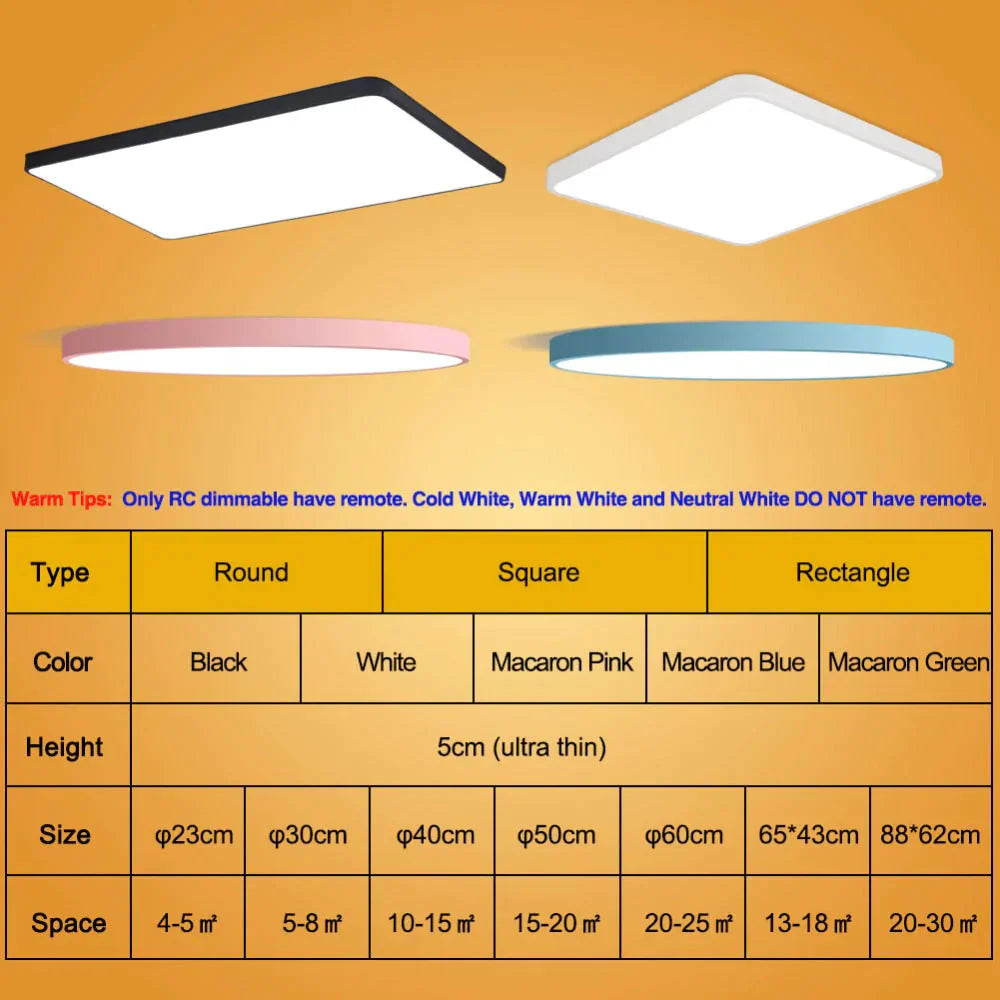 LED Ceiling Light Modern Panel Lamp Lighting Fixture Surface Mount Flush Remote Control