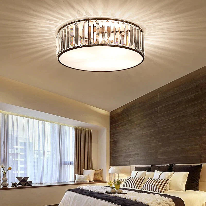 LED Ceiling Lights With K9 Crystal Modern Round Ceiling Lamp Hardware Bedroom Luminaire Black Dining Lighting Fixture