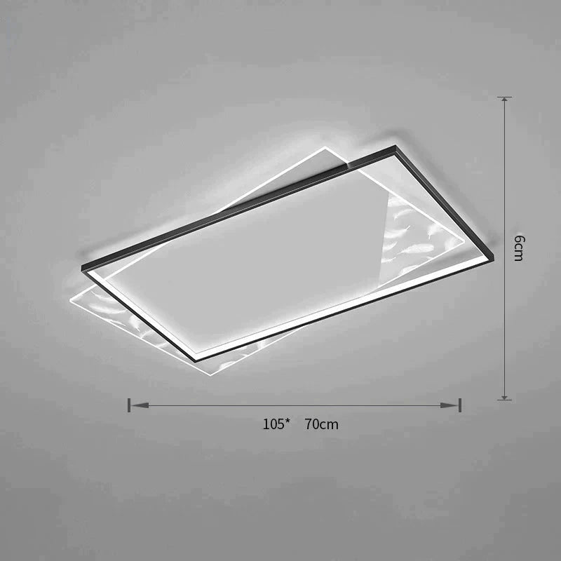 Living Room Lamp Led Light Luxury Modern Creative Feather Ceiling Rectangular Hall Black / L 105Cm