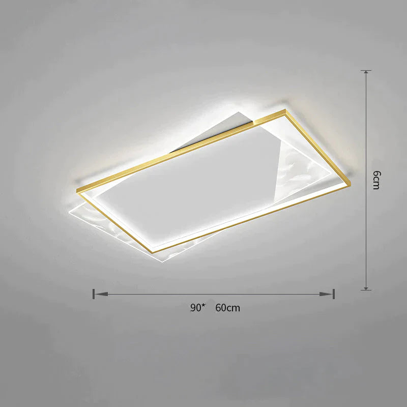 Living Room Lamp Led Light Luxury Modern Creative Feather Ceiling Rectangular Hall Gold / L 90Cm