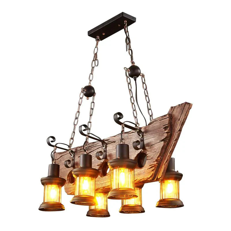 Loft Retro Old Boat Solid Wood Bar Industrial Pendant Lamp Vintage Creative Personality Wooden For