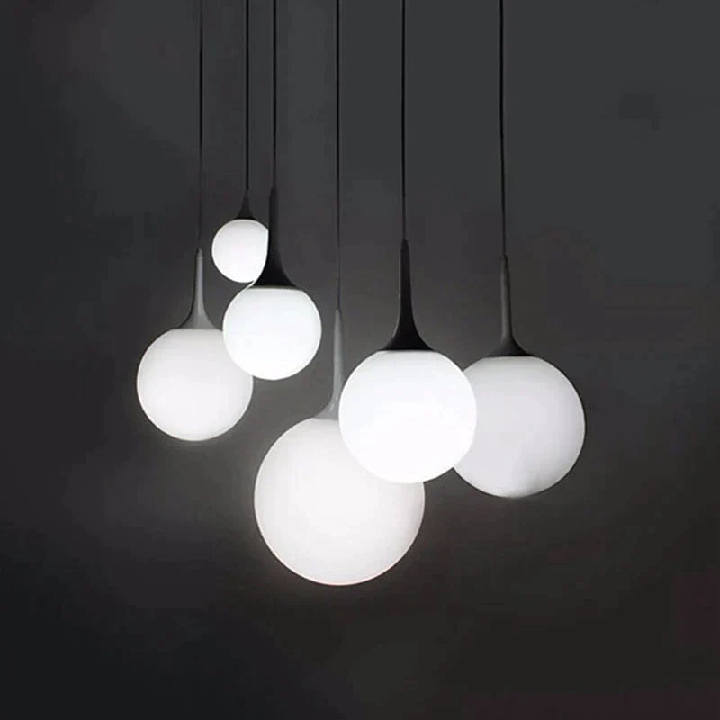 Loft Simple Milk White Glass Ball Pendant Light LED E27 Modern Hanging Lamp With 6 Size For Living Room Bedroom Lobby Hotel Shop