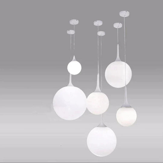 Loft Simple Milk White Glass Ball Pendant Light LED E27 Modern Hanging Lamp With 6 Size For Living Room Bedroom Lobby Hotel Shop