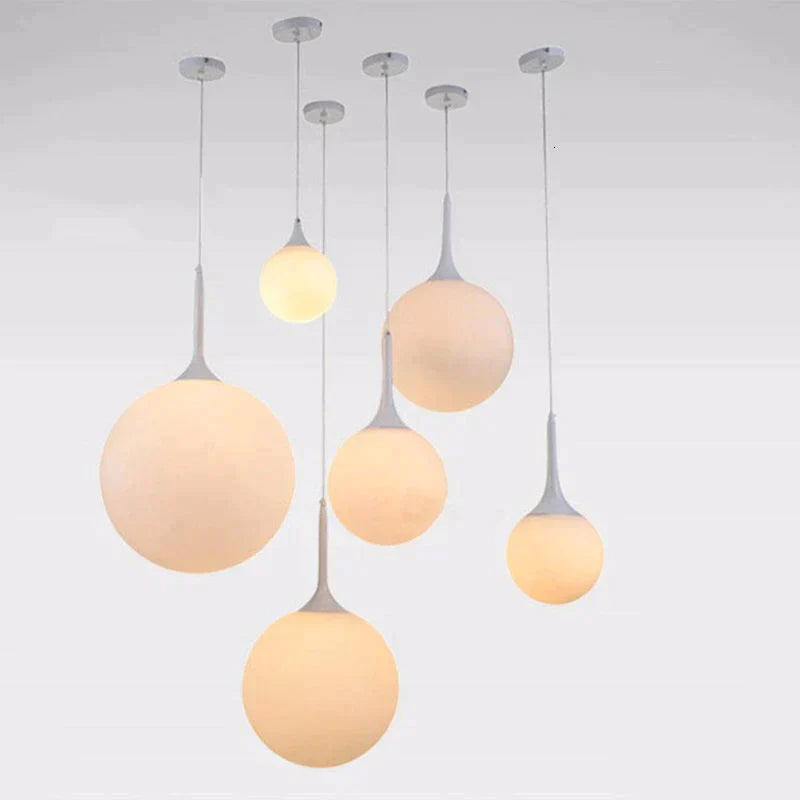 Loft Simple Milk White Glass Ball Pendant Light LED E27 Modern Hanging Lamp With 6 Size For Living Room Bedroom Lobby Hotel Shop