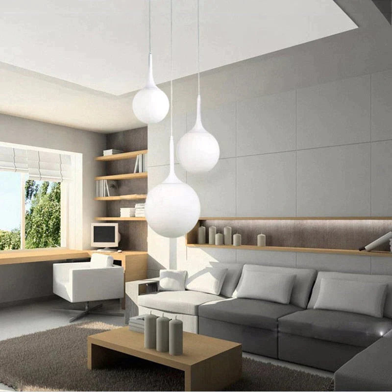 Loft Simple Milk White Glass Ball Pendant Light LED E27 Modern Hanging Lamp With 6 Size For Living Room Bedroom Lobby Hotel Shop