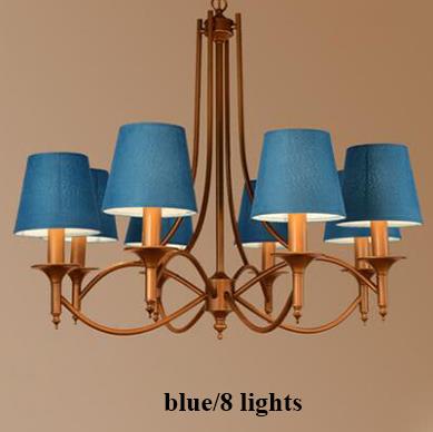 Metal Bronze Chandelier 6/8 Heads For Living Room 8 Heads Blue Ceiling Light