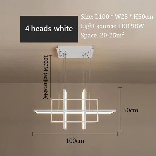 Minimalist Luxury Design Black Gold White LED Dimmable Rectangle Chandelier for Bedroom Living Dining Room Loft Home Nordic Deco