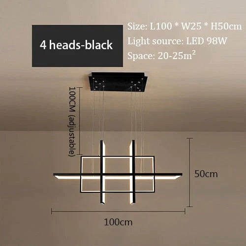 Minimalist Luxury Design Black Gold White LED Dimmable Rectangle Chandelier for Bedroom Living Dining Room Loft Home Nordic Deco