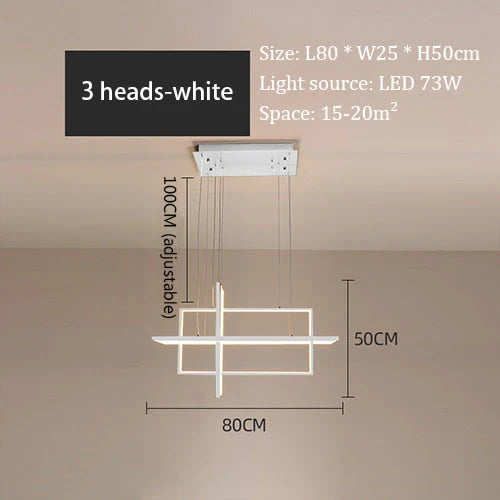 Minimalist Luxury Design Black Gold White LED Dimmable Rectangle Chandelier for Bedroom Living Dining Room Loft Home Nordic Deco