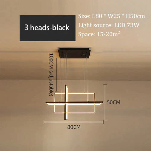 Minimalist Luxury Design Black Gold White LED Dimmable Rectangle Chandelier for Bedroom Living Dining Room Loft Home Nordic Deco