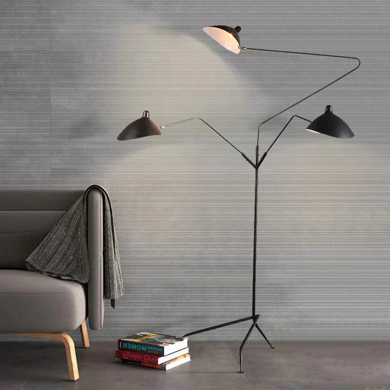 Modern Art Floor LED Lamp for Living Room Bedroom Study Office Lustre Black Standing Floor Light with Flexible Adjustable Head