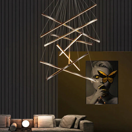 Modern Black Stair Chandelier simple modern duplex building high-rise empty living Dining room hall Bedroom Staircase long LED line lamp