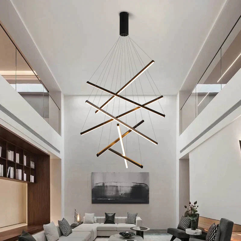 Modern Black Stair Chandelier simple modern duplex building high-rise empty living Dining room hall Bedroom Staircase long LED line lamp