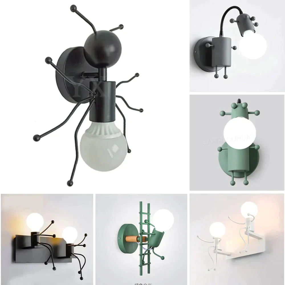 Modern Creative Minimalism Metal Robot Ants Lamps For Kids Baby Living Room Wall Light