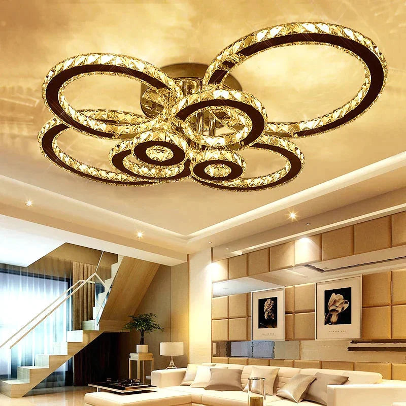 Modern Crystal Ceiling Lights Living Room Luxury Silver Light Bedroom Led Lamps Dining Fixtures