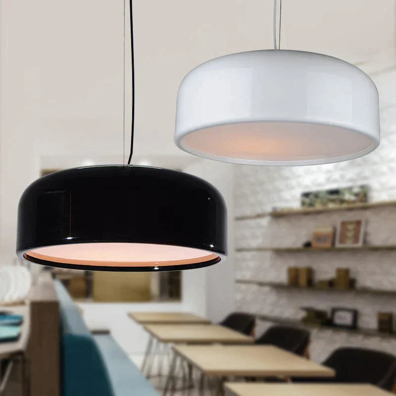 Modern Dia35/48/60cm White/Black Lampshade Metal Pendant Lamp Round Simple Iron Loft Pendant Light With E27 Blub