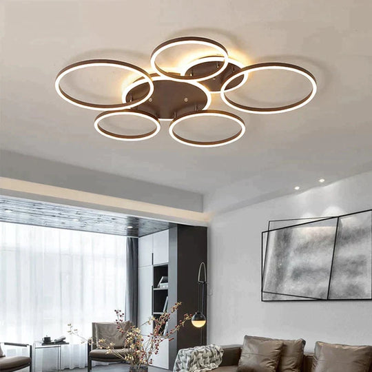 Modern Dimmable Led Ceiling Lights Brown Rings Lighting For Kitchen Bedroom Industrial Home Decor