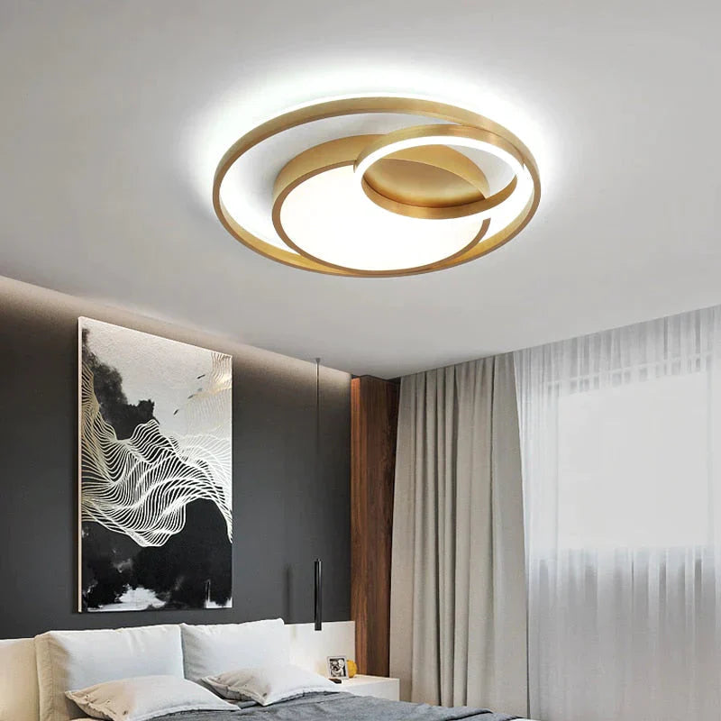 Modern Golden Round LED Ceiling Lamps Living Room Bedroom Dimmable Remote Control Acrylic Light Indoor Lighting